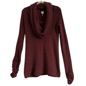 QI COWL FUNNEL NECK MARLED MAROON CASHMERE TUNIC SWEATER SIZE SMALL